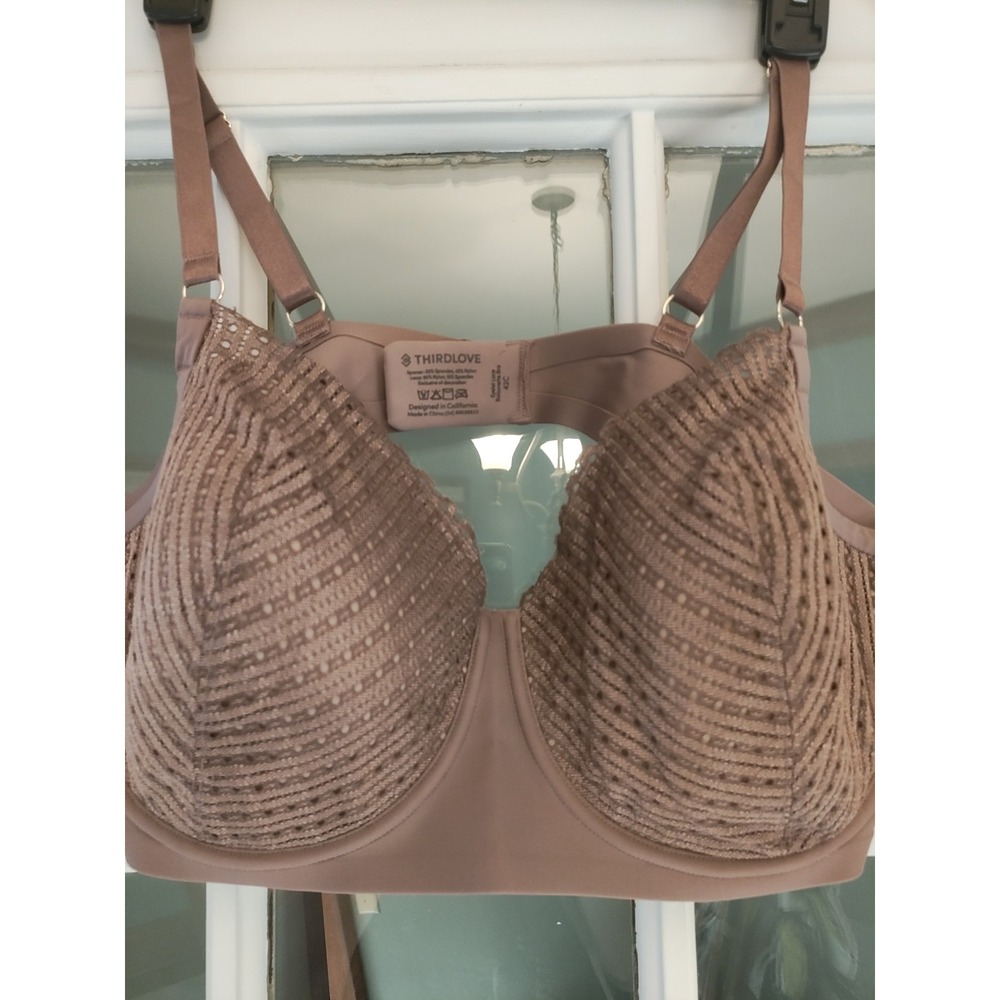ThirdLove Eyelet Lace Balconette Bra 42C Mauve Brown Underwire Adjustable
